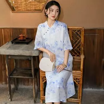 Johnature женское винтажное платье с цветочным принтом и v-образным вырезом на пуговицах, летние женские платья трапециевидной формы в китайском стиле M розовый