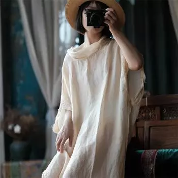 Johnature женское винтажное платье высокого качества с коротким рукавом летние женские платья трапециевидной формы в китайском стиле One Size бежевый