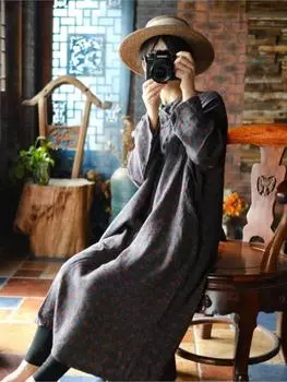 Johnature женское винтажное синее платье с цветочным принтом, хлопковое мягкое платье с длинными рукавами, весеннее женское платье на пуговицах в китайском стиле One Size красный