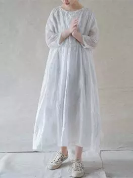 Johnature женское винтажное жаккардовое платье с цветочным принтом, белые халаты с рукавами «летучая мышь», летние хлопковые платья высокого качества One Size белый