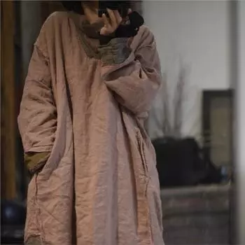 Johnature Женское зимнее платье с цветными блоками в стиле ниши, винтажное платье с длинными рукавами в китайском стиле One Size серый