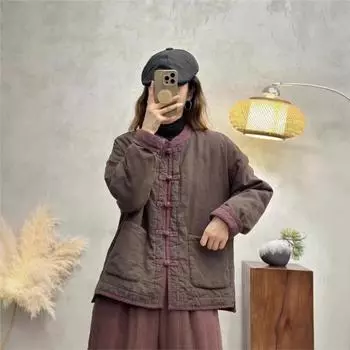 Johnature Женское зимнее винтажное китайское модное свободное повседневное пальто с длинными рукавами в стиле ретро One Size