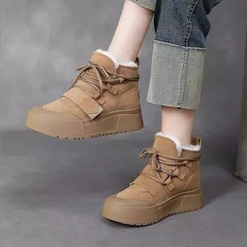 Johnature зимние сапоги на толстой подошве, зимняя плюшевая обувь, женские легкие теплые короткие сапоги из натуральной кожи в стиле ретро