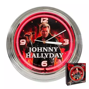 Johnny Hallyday [H5969] - Неоновые настенные часы Johnny Hallyday с микрофоном (красные) - 37x7 см