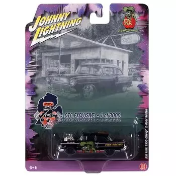 Johnny Lightning Rat Fink 1955 Chevy Sedan CTC Эксклюзивный мини-автомобиль Rat Fink 164 2-дверный - - [Предмет] чёрный