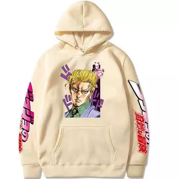 JoJo s Bizarre Adventure Аниме Одежда Кира Йошикаге Принт С Капюшоном Для Мужчин И Женщин Повседневные Толстовки Винтажная Толстовка Harajuku Толстовка XS чёрный