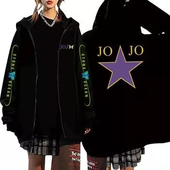 Jojo s Bizarre Adventure Stone Ocean Printing Hoodie Loose Unisex Anime Style Hoodie Autumn Spring Top S чёрный