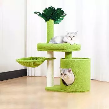 Ёлка для кошачьих занятий с когтеточкой, домик для маленьких цветочных кошек для котят и больших кошек 49*29.5*73cm зелёный