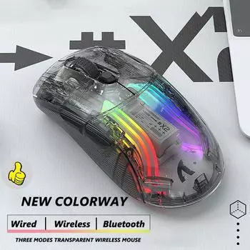 JOMAA Bluetooth-мышь с подсветкой, перезаряжаемая прозрачная проводная + USB-беспроводная мышь для ноутбука, компьютера, геймера, игровая мышь RGB Transparent White
