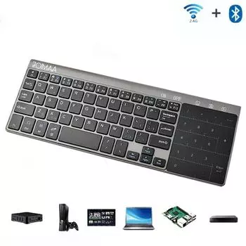 Jomaa Mini Bluetooth Keyboard 2.4G Беспроводная портативная легкая легкая со встроенной сенсорной панелью, совместимая с Apple TV, PS4, HTPC English