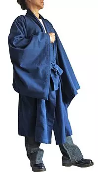 Jomton Cotton Kimono Robe [Sawan] Hand-woven (L) индиго