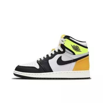 Jordan 1 Retro High White Black Volt University Gold (GS)