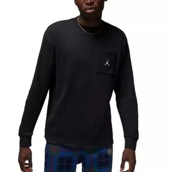 Jordan As MJ Ess Зимняя футболка с длинным рукавом и круглым вырезом с сплошным логотипом, спортивная футболка для мужчин, черные DV1586-010 S