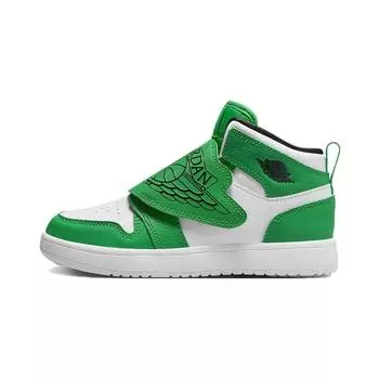 Jordan Баскетбольные кроссовки Air 1 Lucky Green BP с противоскользящей подошвой и высоким берцем, детские, белые BQ7197-301 35