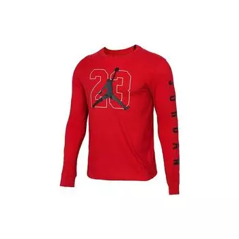 Jordan Big Logo Basketball Digital Print Casual Breathable Sport Round Neck Long Sleeve T-Shirt Men Tops Red AQ3702-687 XL
