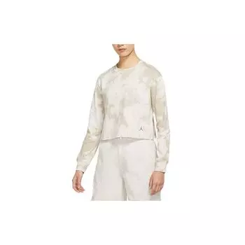 Jordan Breathable Tie-Dye Укороченная футболка с круглым вырезом и длинными рукавами Женские топы Оливково-серый DM5256-104