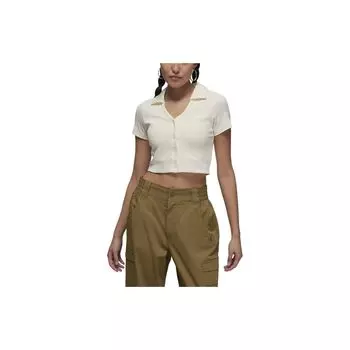 Jordan Casual Короткая вязаная футболка с v-образным вырезом и обычными рукавами Женские топы Бежевый FN5397-133