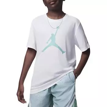 Jordan Dri-FIT Удобная, приятная на ощупь простая футболка с коротким рукавом с принтом для детей, топы белого, изумрудно-зеленого цвета HA2543-100 M