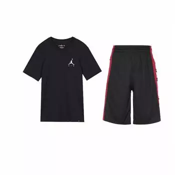 Jordan Embroidered Logo Round Neck Short Sleeve T-Shirt And Drawstring Shorts Casual Sports Set Men sets Black DA6800-010+CJ9674-010_ XS