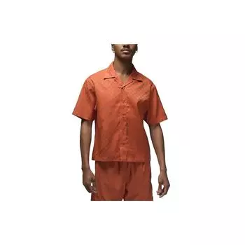 Jordan Essentials All Over Print Cuban Collar Button Short Sleeve Shirt Men shirts Orange DX9681-812