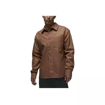 Jordan Essentials FW24 Button-Down Logo Comfortable Solid Color Fashion Versatile Long Sleeve Shirt Men shirts Brown FV7446-223 L