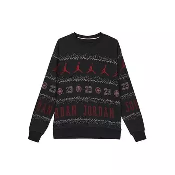Jordan Essentials Holiday Logo Print на флисовой подкладке, повседневная толстовка с длинными рукавами, мужские топы, черные FD7464-010 L
