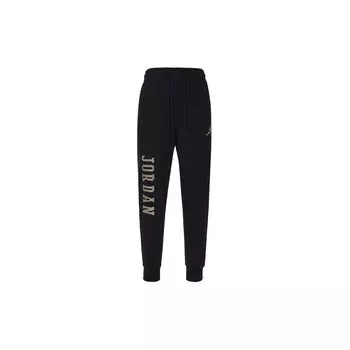 Jordan Essentials Holiday Warm Breathable Skin-Friendly Comfortable Knit Sports Pants Men Bottoms Black Metallic-Gold FD7468-011 L