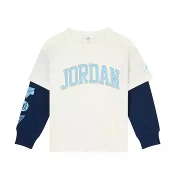Jordan Fashionable Круглый вырез с буквенным принтом Поддельные две части футболки с длинным рукавом Детские топы Cotton-Candy JD2442168GS-001 S