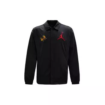 Jordan Flame Pattern Вышитая свободная куртка с длинными рукавами Мужская верхняя одежда Черный FJ7709-010 L