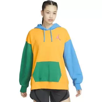 Jordan Flight Color Block Hooded Pullover Long Sleeve Fleece Hooded Hoody Womens Hoody Gold FB7657-739 M