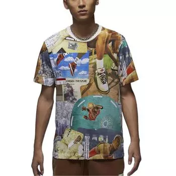 Jordan Flight Essentials Логотип Принт Круглый вырез Открытый Повседневный Спортивный Короткий рукав Футболка Мужские Топы Белый FZ1924100 XL