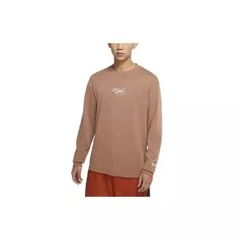 Jordan Flight Essentials Свободная футболка с вышитыми надписями и круглым вырезом с длинными рукавами, топы унисекс, винтажный коричневый DN4428-256 M