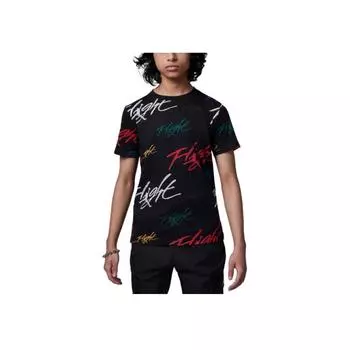 Jordan Flight Logo All Over Print Pattern Crew Neck T-Shirt Kids Tops Black HJ2098-010 S