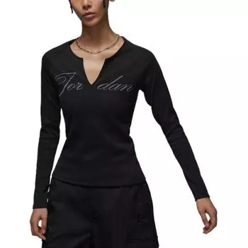Jordan Футболка Letter Comfortable Casual Slim Fit с длинным рукавом для женщин, топы черного цвета FV7189010 M