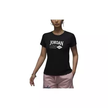 Jordan Футболка с круглым вырезом и буквенным принтом, повседневная, с коротким рукавом, женские топы, черный цвет FN5724010 S