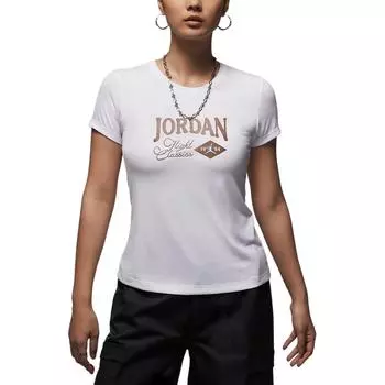 Jordan Футболка Slim Fit Printed Comfortable с коротким рукавом для женщин, топы белого цвета FN5724-101 M