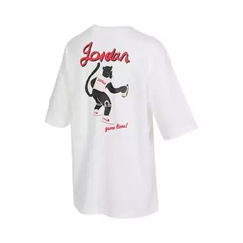 Jordan Футболка WJ Essen Ss Tee Gcel с круглым вырезом, хлопковый узор с рисунком кошки, удобная повседневная футболка с коротким рукавом и заниженной линией плеч, женские топы белого цвета HM4894100 L