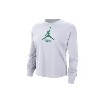 Jordan Футболка женская с круглым вырезом и логотипом Boston Celtics, повседневная, с длинным рукавом и заниженной линией плеч, белая FN1555-100 L