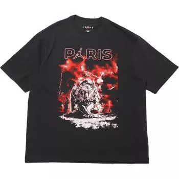 Jordan FW24 MJ PSG STMT SS GFX Удобный спортивный пуловер с круглым вырезом и короткими рукавами Мужские топы Черный Парусиново-белый FV7734-045 XXXL