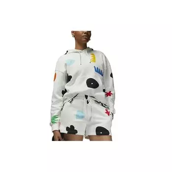 Jordan Graffiti Color Block Print Флисовая повседневная толстовка с капюшоном Женские топы Белый DQ4606-133 L