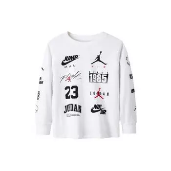 Jordan Kids Letter Logo Print Удобный свитер с круглым вырезом и длинными рукавами в американском винтажном стиле Футболка для детей Чисто-белый JD2232020GS-001 L