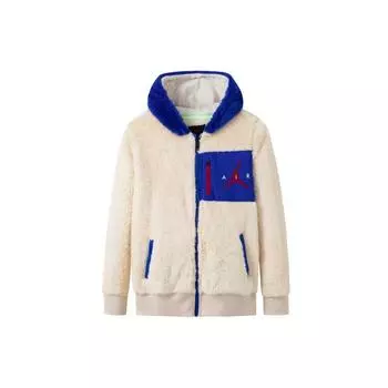 Jordan Kids Logo Patchwork Thick Hooded Cardigan Sweater Kids Tops White JD2142035GS-001