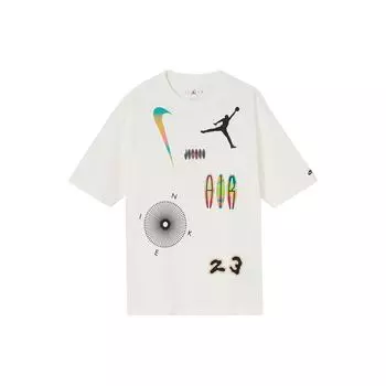 Jordan Красочный буквенно-цифровой логотип с принтом Повседневная футболка с коротким рукавом Мужские топы Белый DQ7363-133 XXL