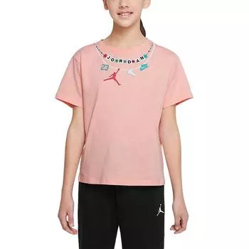 Jordan Футболка с коротким рукавом и круглым вырезом с логотипом и буквенным принтом, детские топы, выбеленный коралловый цвет DX7341-697 S
