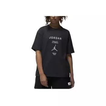 Jordan Logo Letter Print Comfortable Loose Fit Round Neck Short Sleeve T-Shirt Women T-Shirts Black FZ0617-045 XS