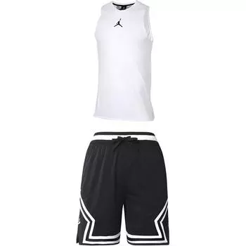 Jordan Logo Round Neck Pullover Comfortable Sleeveless Vest Mid Waist Tied Shorts Casual Sports Set Men sets 892072-100+DH9076-010 M