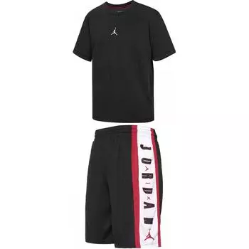 Jordan Logo Round Neck Pullover Short Sleeve T-Shirt Letter Print Comfortable Shorts Casual Sports Set Men sets Black DH8922-010+924567-010 M