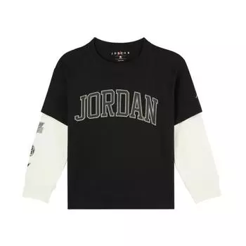 Jordan Модная круглая горловина с буквенным принтом, поддельная футболка из двух частей с длинным рукавом, детские топы, черный цвет JD2442168GS-002 M
