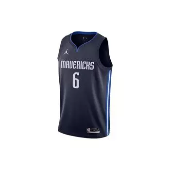 Jordan NBA Letter Print Pullover Sleeveless Basketball Jersey SW Fan Edition 20-21 Season Dallas Mavericks Porzingis 6 Men jersey Deep-Blue CV9474-423 L