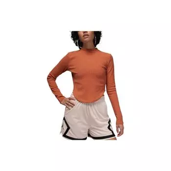 Jordan Однотонная облегающая трикотажная футболка с круглым вырезом и длинными рукавами, женские топы, серый персиково-розовый FN5400-209 M